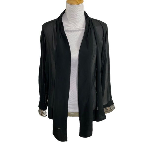 Soft Surroundings Tops | Soft Surroundings Black Chiffon Cardigan W Sequin | Color: Black/Silver | Size: L | Chevelless's Closet